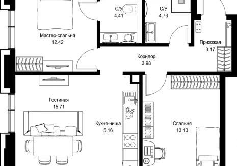 2-комнатная квартира - пр-т Мира, 186А / ЖК Мира - фото 1