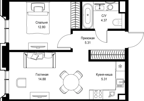 1-комнатная квартира - пр-т Мира, 186А / ЖК Мира - фото 1
