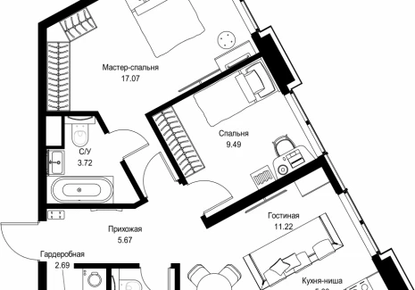 2-комнатная квартира - пр-т Мира, 186А / ЖК Мира - фото 1