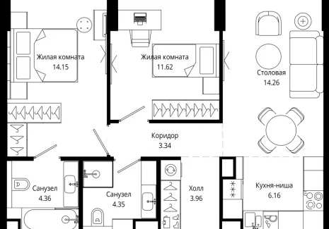 2-комнатная квартира - 4-я улица Марьиной Рощи, 10 / ЖК Мод - фото 1
