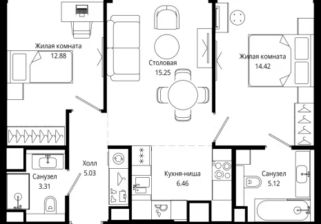 2-комнатная квартира - 4-я улица Марьиной Рощи, 10 / ЖК Мод - фото 1