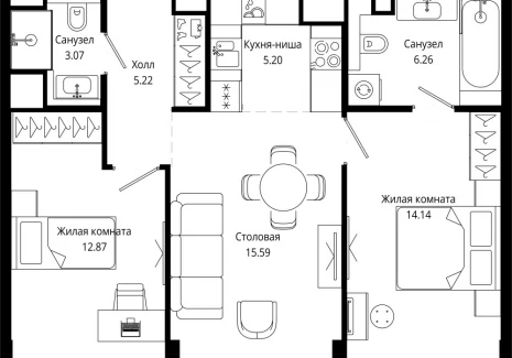 2-комнатная квартира - 4-я улица Марьиной Рощи, 10 / ЖК Мод - фото 1