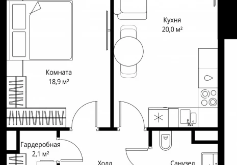 1-комнатная квартира - 1-й Красногвардейский проезд, 13 / ЖК ОНЕ - фото 1