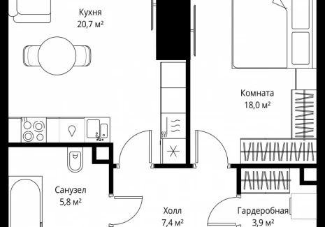 1-комнатная квартира - 1-й Красногвардейский проезд, 13 / ЖК ОНЕ - фото 1