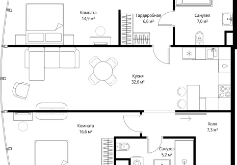 2-комнатная квартира - 1-й Красногвардейский проезд, 13 / ЖК ОНЕ - фото 1