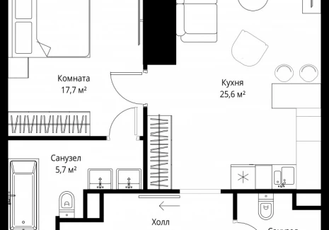 1-комнатная квартира - 1-й Красногвардейский проезд, 13 / ЖК ОНЕ - фото 1