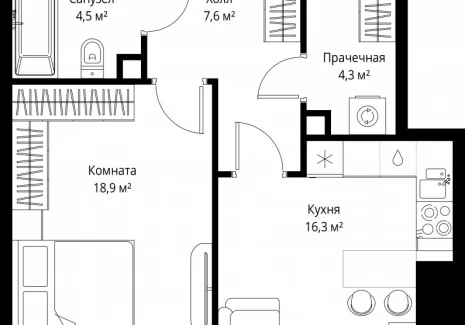 1-комнатная квартира - 1-й Красногвардейский проезд, 13 / ЖК ОНЕ - фото 1