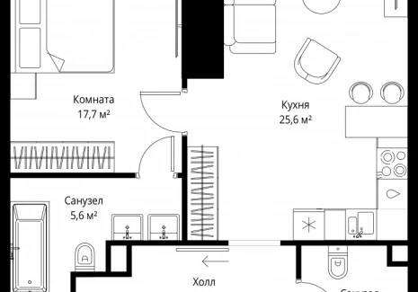 1-комнатная квартира - 1-й Красногвардейский проезд, 13 / ЖК ОНЕ - фото 1