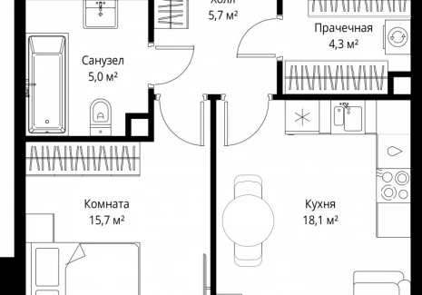 1-комнатная квартира - 1-й Красногвардейский проезд, 13 / ЖК ОНЕ - фото 1