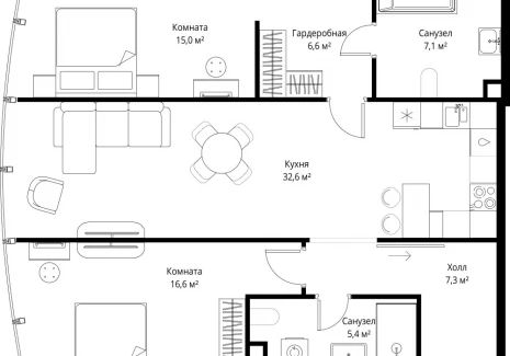 2-комнатная квартира - 1-й Красногвардейский проезд, 13 / ЖК ОНЕ - фото 1