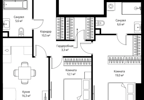 2-комнатная квартира - 1-й Красногвардейский проезд, 13 / ЖК ОНЕ - фото 1