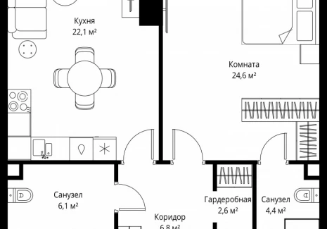 1-комнатная квартира - 1-й Красногвардейский проезд, 13 / ЖК ОНЕ - фото 1