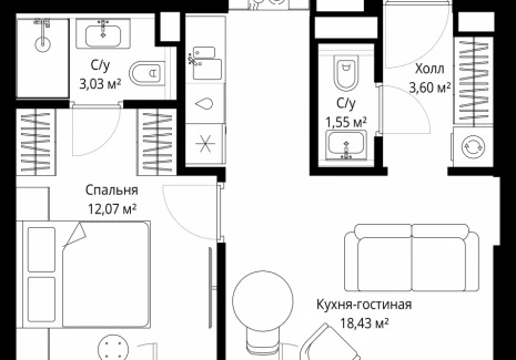 1-комнатная квартира - Волоколамское шоссе, 97 / ЖК Сити Бэй - фото 1