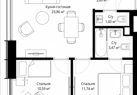 2-комнатная квартира - Волоколамское шоссе, 97 / ЖК Сити Бэй - фото 1