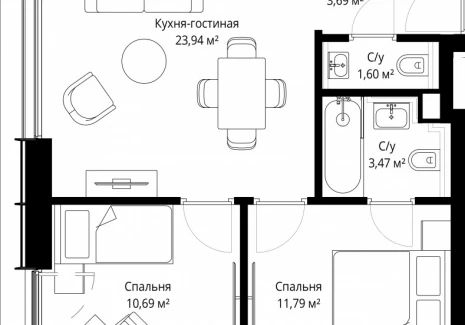 2-комнатная квартира - Волоколамское шоссе, 97 / ЖК Сити Бэй - фото 1