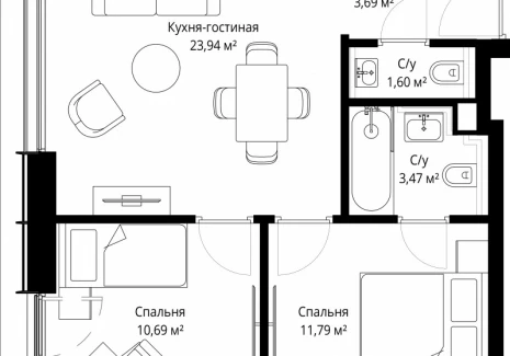 2-комнатная квартира - Волоколамское шоссе, 97 / ЖК Сити Бэй - фото 1