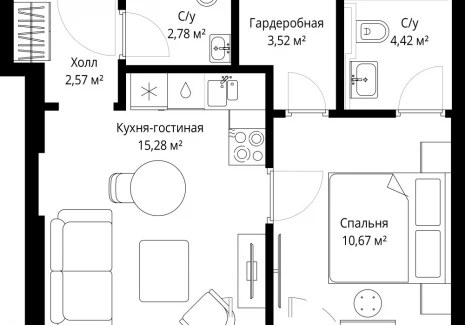 1-комнатная квартира - Волоколамское шоссе, 97 / ЖК Сити Бэй - фото 1