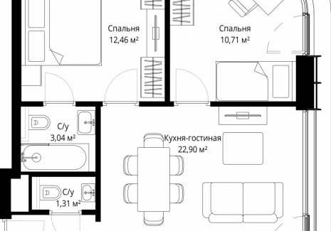 2-комнатная квартира - Волоколамское шоссе, 97 / ЖК Сити Бэй - фото 1