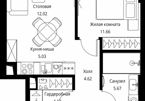 1-комнатная квартира - Волоколамское шоссе, 95с2 / ЖК Сити Бэй - фото 1