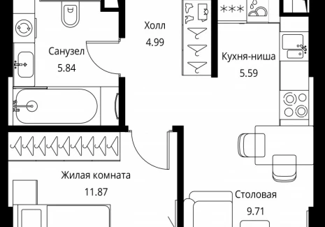1-комнатная квартира - Волоколамское шоссе, 95с2 / ЖК Сити Бэй - фото 1