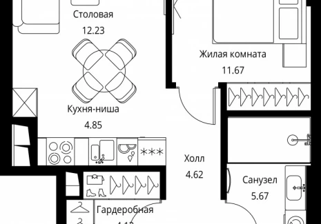 1-комнатная квартира - Волоколамское шоссе, 95с2 / ЖК Сити Бэй - фото 1