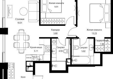 2-комнатная квартира - Волоколамское шоссе, 95с2 / ЖК Сити Бэй - фото 1
