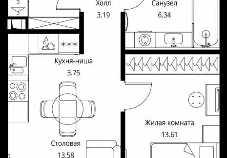 1-комнатная квартира - Волоколамское шоссе, 95с2 / ЖК Сити Бэй - фото 1