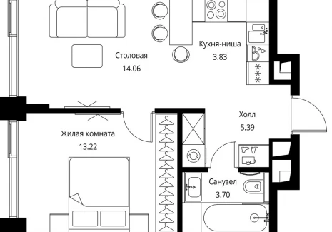1-комнатная квартира - Волоколамское шоссе, 95с2 / ЖК Сити Бэй - фото 1