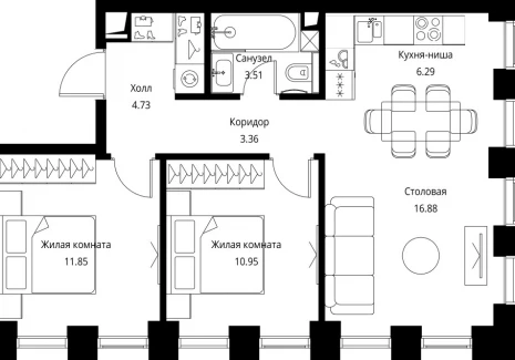 2-комнатная квартира - Волоколамское шоссе, 95с2 / ЖК Сити Бэй - фото 1