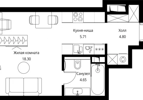 1-комнатная квартира - Волоколамское шоссе, 95с2 / ЖК Сити Бэй - фото 1