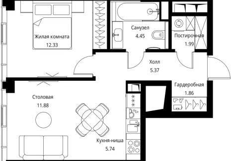 1-комнатная квартира - Волоколамское шоссе, 95с2 / ЖК Сити Бэй - фото 1
