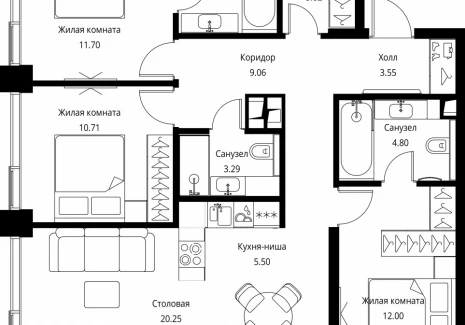 3-комнатная квартира - Волоколамское шоссе, 95с2 / ЖК Сити Бэй - фото 1