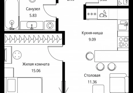 1-комнатная квартира - Волоколамское шоссе, 95с2 / ЖК Сити Бэй - фото 1