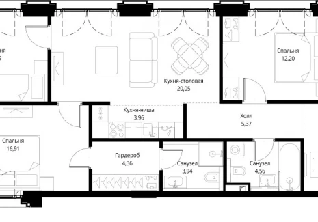 3-комнатная квартира - корпус Клиф, 3 / ЖК Сити Бэй - фото 1