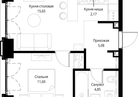 1-комнатная квартира - корпус Клиф, 3 / ЖК Сити Бэй - фото 1