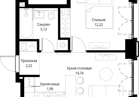 1-комнатная квартира - корпус Клиф, 3 / ЖК Сити Бэй - фото 1