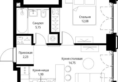 1-комнатная квартира - корпус Cliff5-4, 2 / ЖК Сити Бэй - фото 1