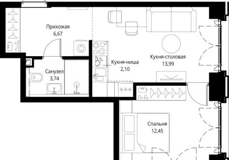 1-комнатная квартира - квартал Клиф, 5 / ЖК Сити Бэй - фото 1