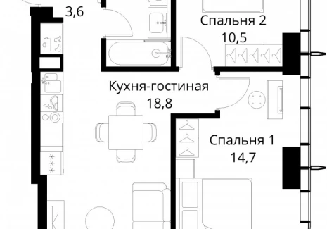 2-комнатная квартира - Волоколамское шоссе, 95/2 / ЖК Сити Бэй - фото 1