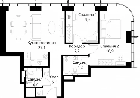 2-комнатная квартира - Волоколамское шоссе, 95/2 / ЖК Сити Бэй - фото 1