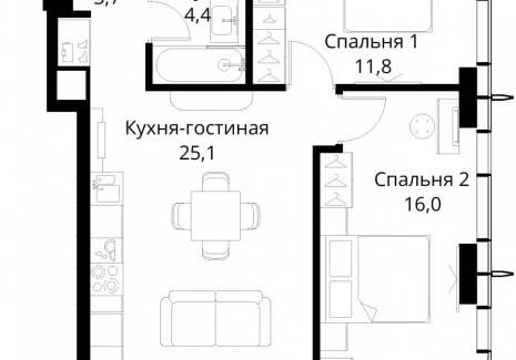 2-комнатная квартира - Волоколамское шоссе, 95/2 / ЖК Сити Бэй - фото 1