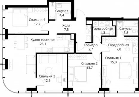 4-комнатная квартира - Волоколамское шоссе, 95/2 / ЖК Сити Бэй - фото 1