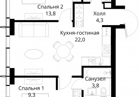 2-комнатная квартира - Волоколамское шоссе, 95/2 / ЖК Сити Бэй - фото 1