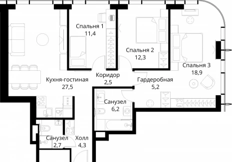 3-комнатная квартира - Волоколамское шоссе, 95/2 / ЖК Сити Бэй - фото 1