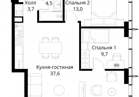 2-комнатная квартира - Волоколамское шоссе, 95/2 / ЖК Сити Бэй - фото 1