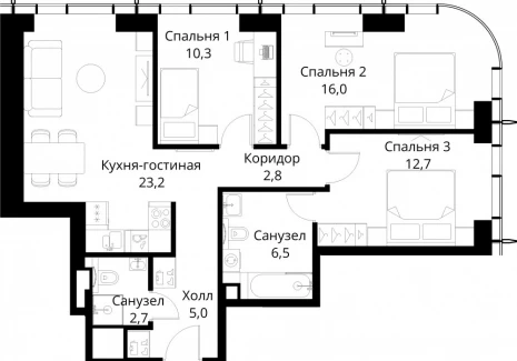3-комнатная квартира - Волоколамское шоссе, 95/2 / ЖК Сити Бэй - фото 1