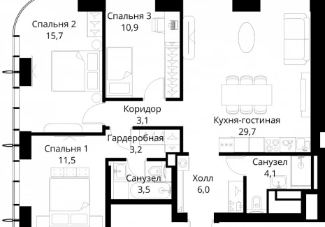 3-комнатная квартира - Волоколамское шоссе, 95/2 / ЖК Сити Бэй - фото 1