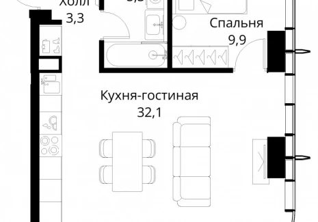 1-комнатная квартира - Волоколамское шоссе, 95/2 / ЖК Сити Бэй - фото 1
