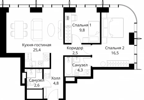 2-комнатная квартира - Волоколамское шоссе, 95/2 / ЖК Сити Бэй - фото 1