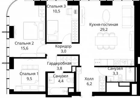 3-комнатная квартира - Волоколамское шоссе, 95/2 / ЖК Сити Бэй - фото 1